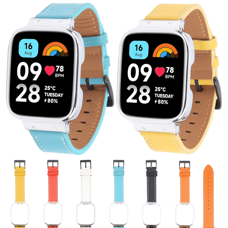 For Redmi Watch 3 Lite Metal Frame Integrated Leather Watch Band(Brown) by bashfashion