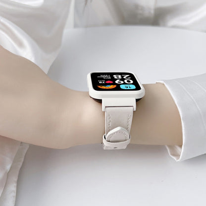 For Redmi Watch 3 Lite Metal Frame Integrated Leather Watch Band(White) by bashfashion