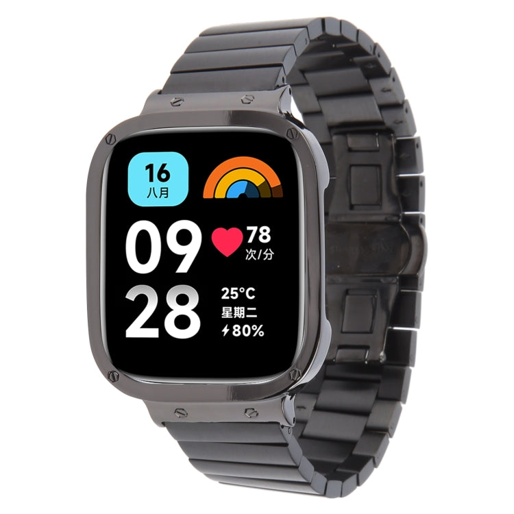 For Redmi Watch 3 Lite Frame Integrated One-bead Stainless Steel Watch Band(Black) by bashfashion
