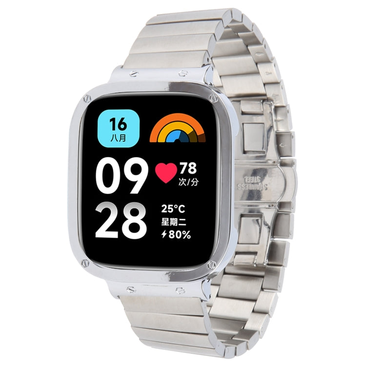 For Redmi Watch 3 Lite Frame Integrated One-bead Stainless Steel Watch Band(Silver) by bashfashion