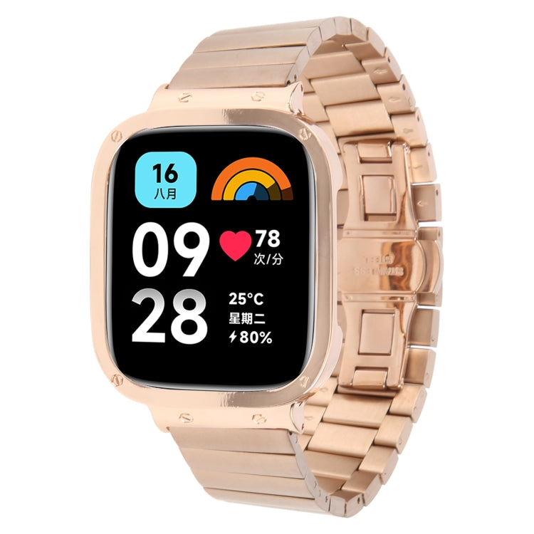 For Redmi Watch 3 Lite Frame Integrated One-bead Stainless Steel Watch Band(Rose Gold) by bashfashion