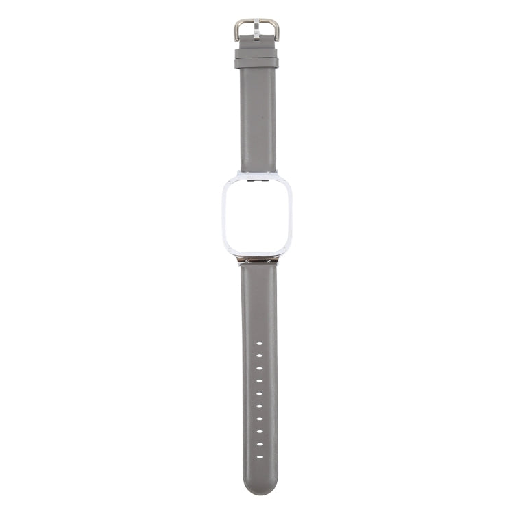 For Redmi Watch 3 Lite Metal Frame Integrated Genuine Leather Watch Band(Grey) by bashfashion