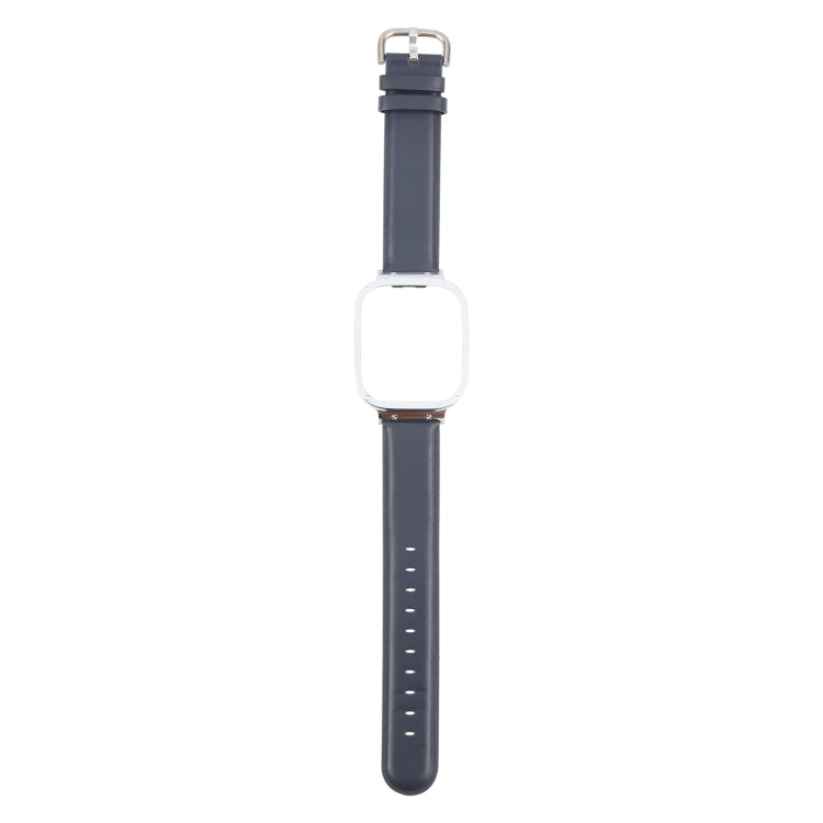 For Redmi Watch 3 Lite Metal Frame Integrated Genuine Leather Watch Band(Dark Blue) by bashfashion