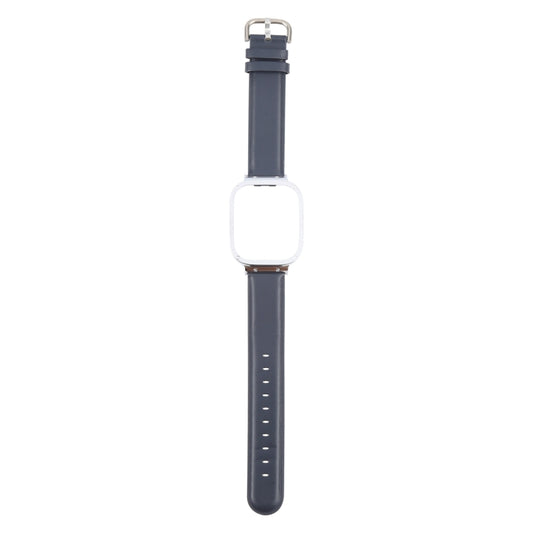 For Redmi Watch 3 Lite Metal Frame Integrated Genuine Leather Watch Band(Dark Blue) by bashfashion