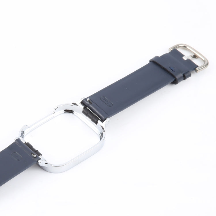 For Redmi Watch 3 Lite Metal Frame Integrated Genuine Leather Watch Band(Dark Blue) by bashfashion