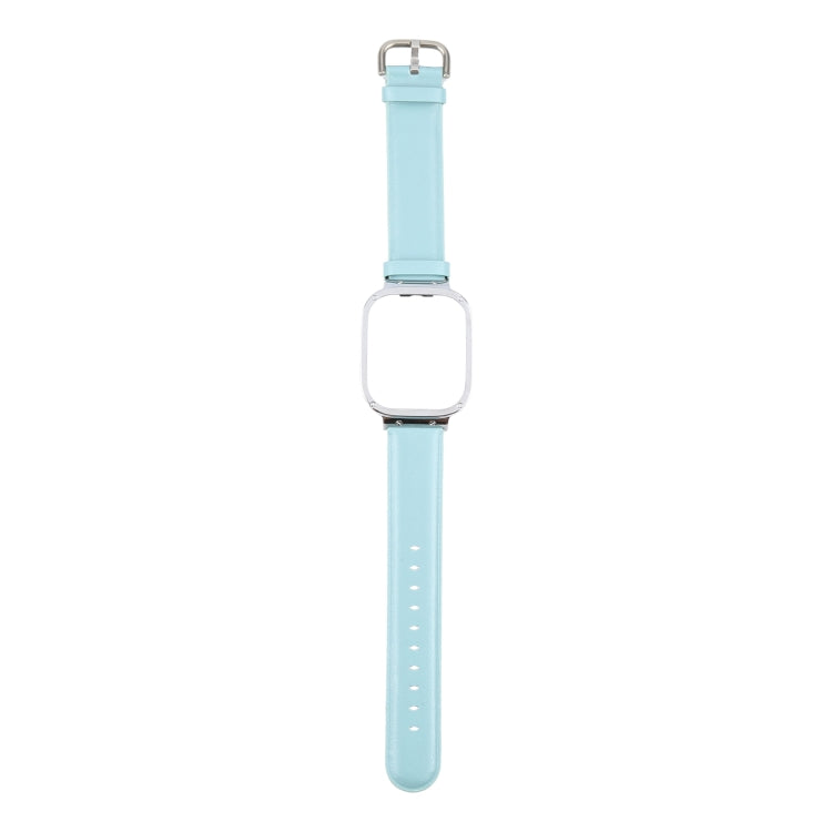 For Redmi Watch 3 Lite Metal Frame Integrated Genuine Leather Watch Band(Sky Blue) by bashfashion