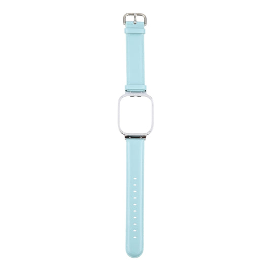 For Redmi Watch 3 Lite Metal Frame Integrated Genuine Leather Watch Band(Sky Blue) by bashfashion