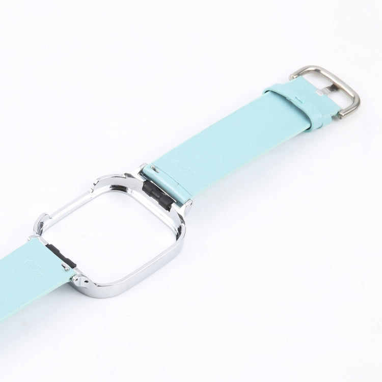 For Redmi Watch 3 Lite Metal Frame Integrated Genuine Leather Watch Band(Sky Blue) by bashfashion