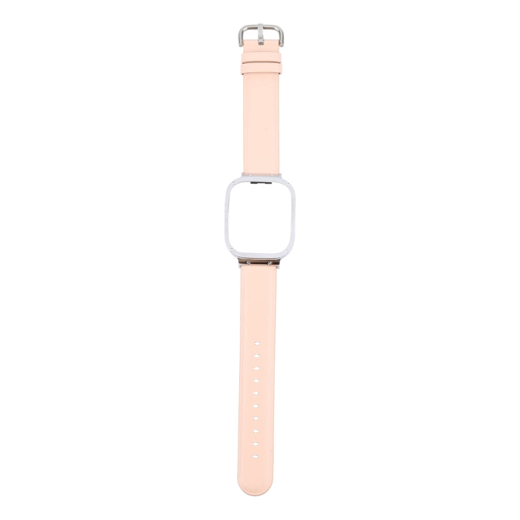 For Redmi Watch 3 Lite Metal Frame Integrated Genuine Leather Watch Band(Pink) by bashfashion