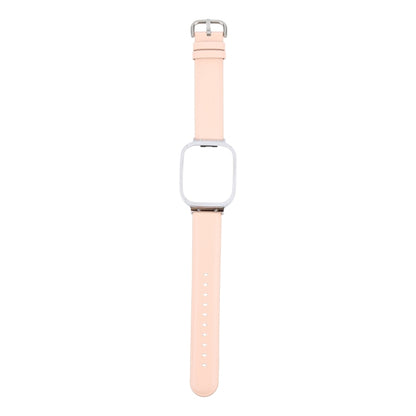 For Redmi Watch 3 Lite Metal Frame Integrated Genuine Leather Watch Band(Pink) by bashfashion