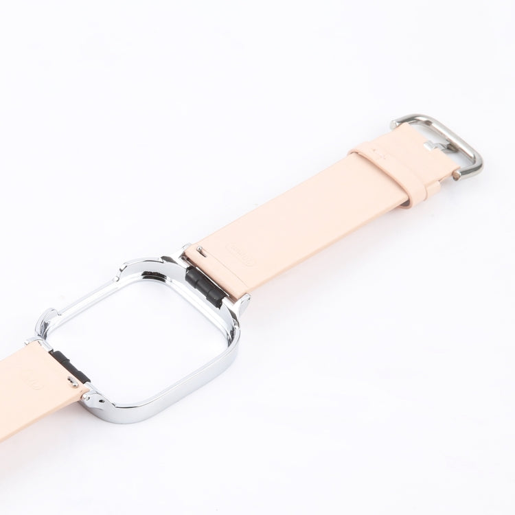 For Redmi Watch 3 Lite Metal Frame Integrated Genuine Leather Watch Band(Pink) by bashfashion