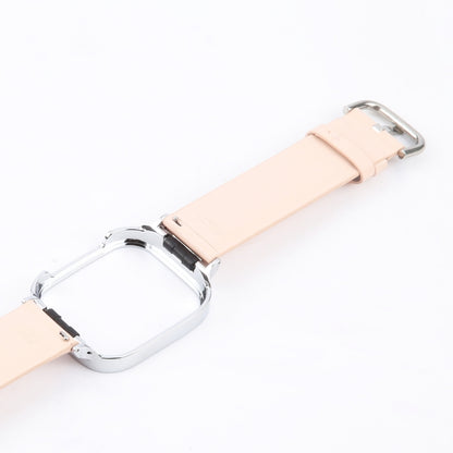 For Redmi Watch 3 Lite Metal Frame Integrated Genuine Leather Watch Band(Pink) by bashfashion