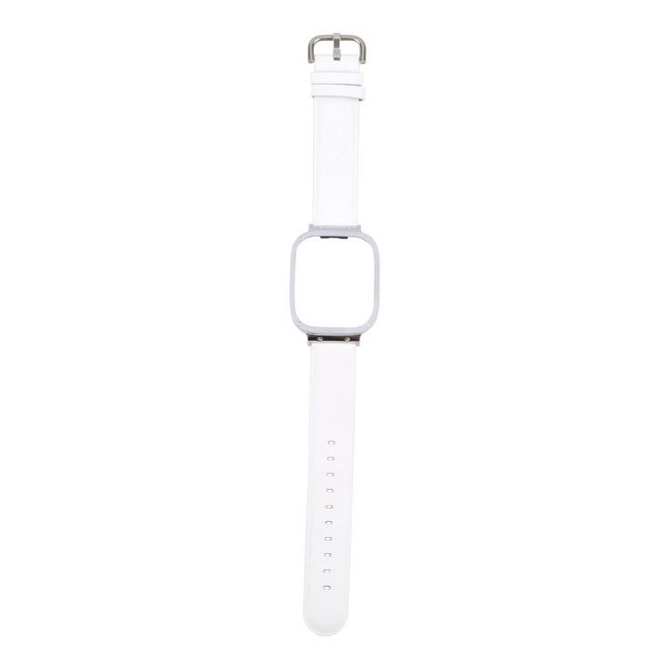For Redmi Watch 3 Lite Metal Frame Integrated Genuine Leather Watch Band(White) by bashfashion