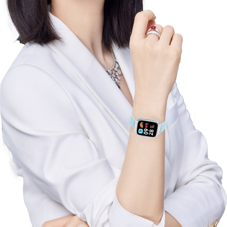 For Redmi Watch 3 Lite Metal Frame Integrated Genuine Leather Watch Band(White) by bashfashion