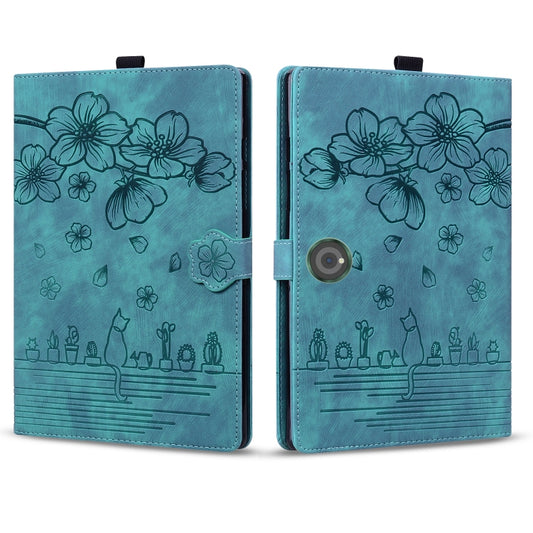 For OnePlus Pad / Pad Pro 12.1 Cartoon Sakura Cat Embossed Leather Tablet Case(Green) by bashfashion