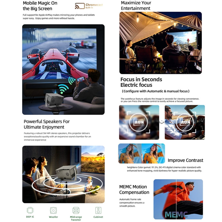 AUN A003 Pro 1920 x 1080P 350 Lumens Portable Home Theater LED HD Digital Projector, UK Plug(Grey) by AUN