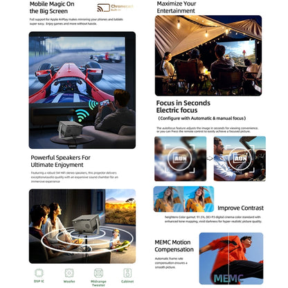 AUN A003 Pro 1920 x 1080P 350 Lumens Portable Home Theater LED HD Digital Projector, UK Plug(Grey) by AUN