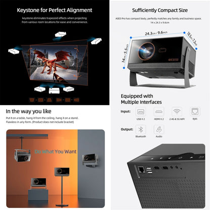 AUN A003 Pro 1920 x 1080P 350 Lumens Portable Home Theater LED HD Digital Projector, UK Plug(Grey) by AUN