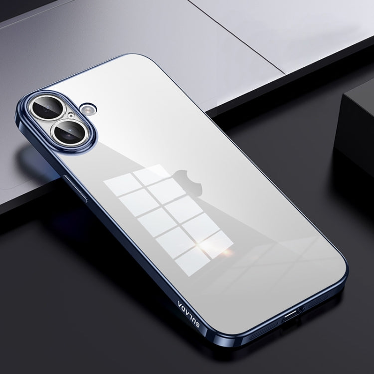 For iPhone 16 Plus SULADA Shine Through Series Plating TPU Transparent Phone Case(Titanium Blue) by SULADA