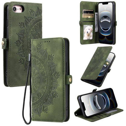 For iPhone 16e Skin Feel Totem Embossed Leather Phone Case(Deep Green) by bashfashion
