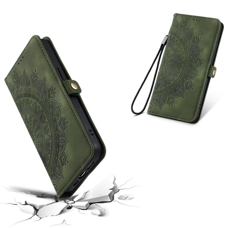 For iPhone 16e Skin Feel Totem Embossed Leather Phone Case(Deep Green) by bashfashion