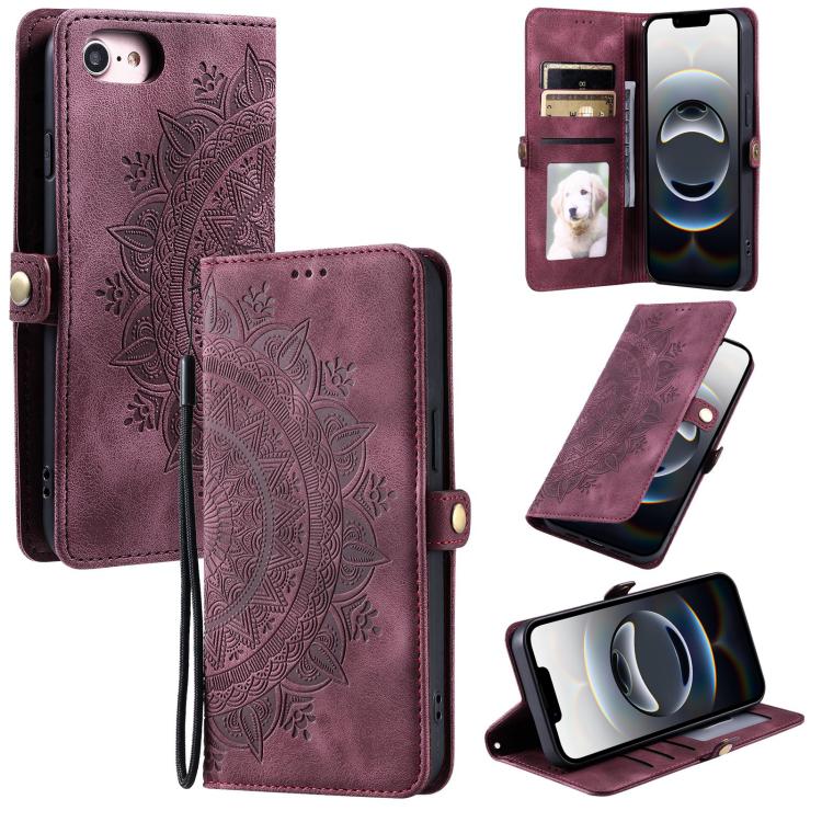 For iPhone 16e Skin Feel Totem Embossed Leather Phone Case(Wine Red) by bashfashion