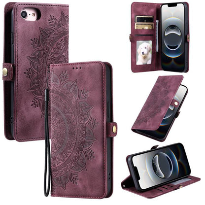 For iPhone 16e Skin Feel Totem Embossed Leather Phone Case(Wine Red) by bashfashion