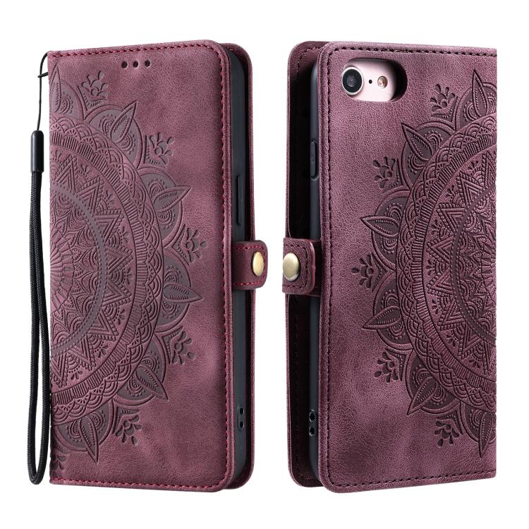 For iPhone 16e Skin Feel Totem Embossed Leather Phone Case(Wine Red) by bashfashion
