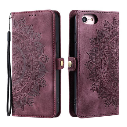 For iPhone 16e Skin Feel Totem Embossed Leather Phone Case(Wine Red) by bashfashion