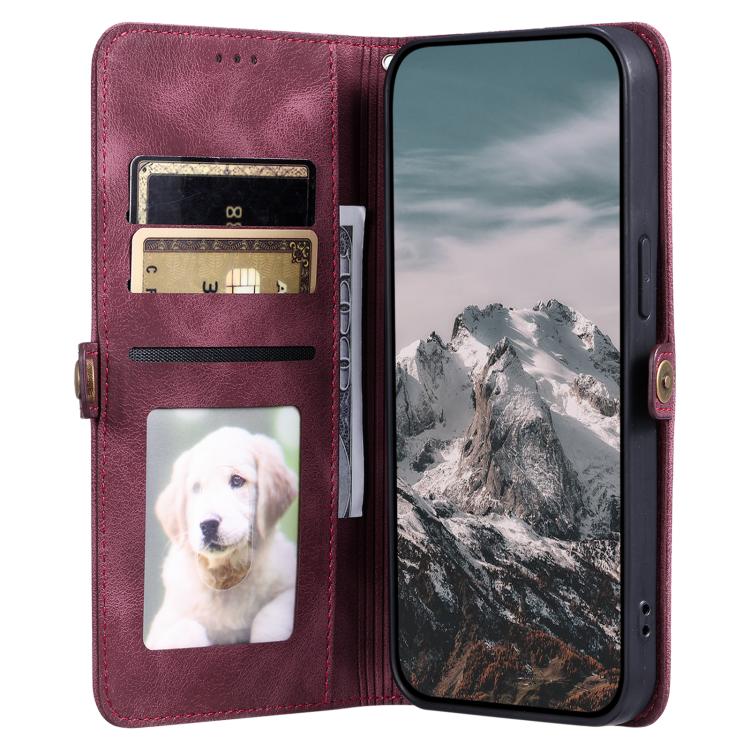 For iPhone 16e Skin Feel Totem Embossed Leather Phone Case(Wine Red) by bashfashion
