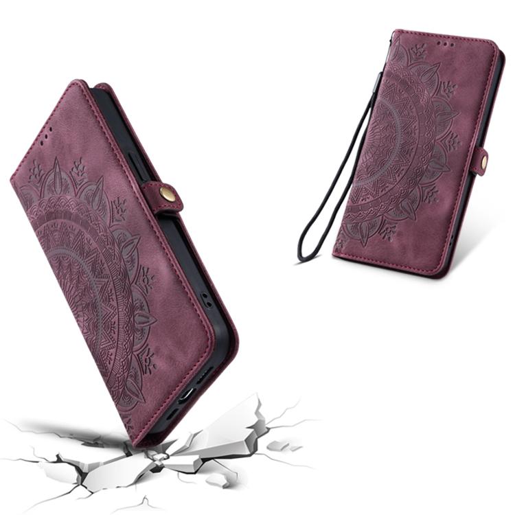 For iPhone 16e Skin Feel Totem Embossed Leather Phone Case(Wine Red) by bashfashion