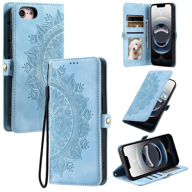 For iPhone 16e Skin Feel Totem Embossed Leather Phone Case(Blue) by bashfashion