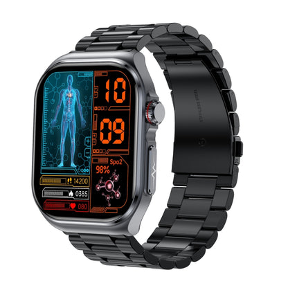 ET585 2.04 inch Steel Strap IP68 Waterproof Smart Watch, Support ECG / Blood Composition Measurement(Black) by bashfashion