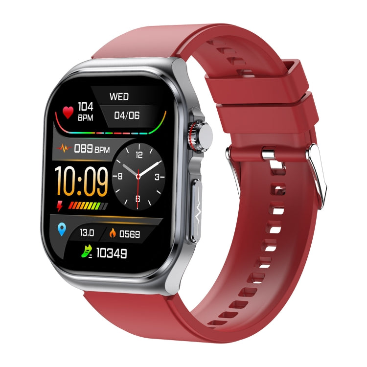 ET585 2.04 inch Silicone Strap IP68 Waterproof Smart Watch, Support ECG / Blood Composition Measurement(Red) by bashfashion