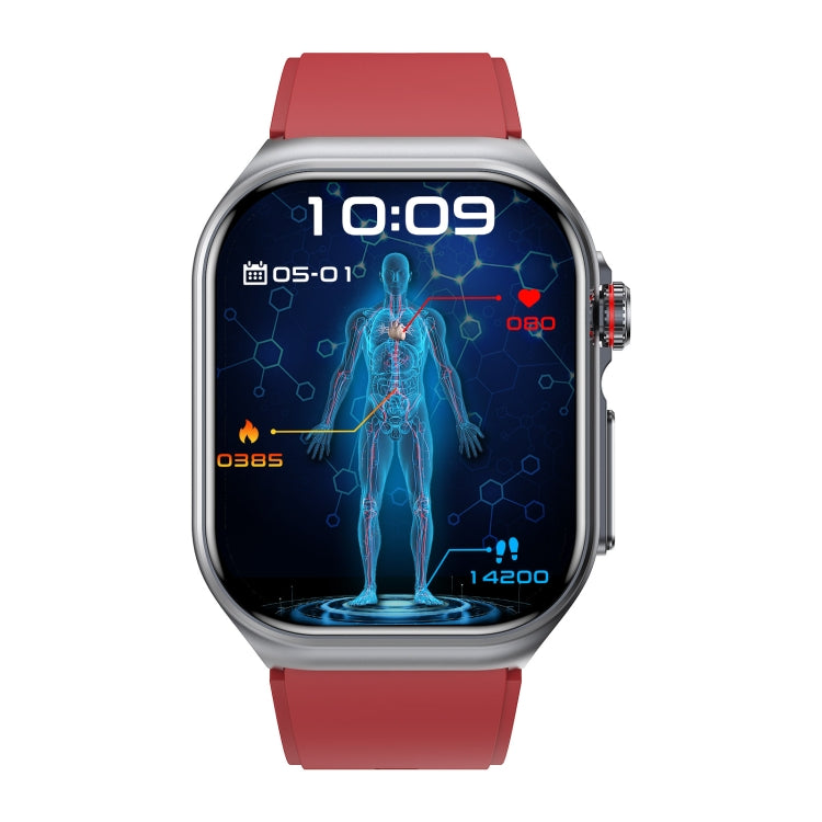 ET585 2.04 inch Silicone Strap IP68 Waterproof Smart Watch, Support ECG / Blood Composition Measurement(Red) by bashfashion
