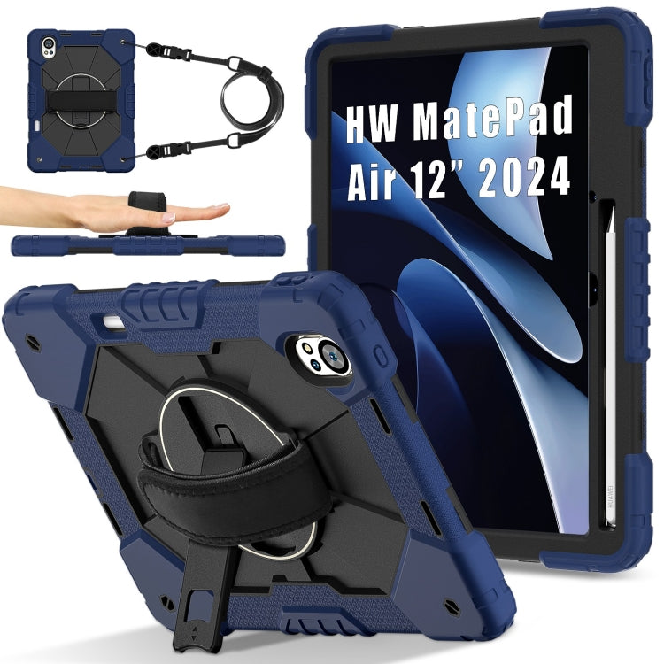 For Huawei MatePad Air 12 2024 Contrast Color Robot Silicone Hybrid PC Tablet Case(Navy Black) by bashfashion