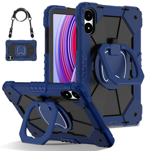For Xiaomi Poco Pad 12.1 Contrast Color Robot Silicone Hybrid PC Tablet Case(Navy Black) by bashfashion