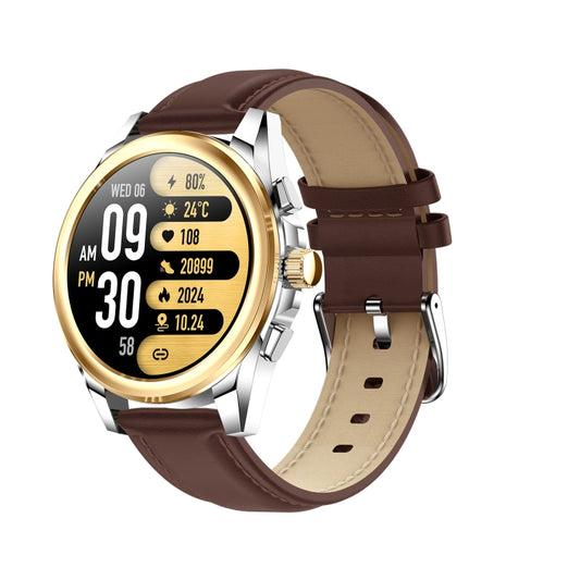 KC83 1.43 inch 1ATM Waterproof Smart Watch, Support Sedentary Reminder / Sleep Monitoring(Gold Steel Strap + Brown Leather Strap) by bashfashion