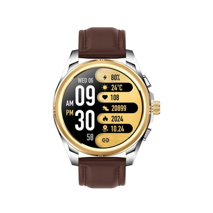 KC83 1.43 inch 1ATM Waterproof Smart Watch, Support Sedentary Reminder / Sleep Monitoring(Gold Steel Strap + Brown Leather Strap) by bashfashion