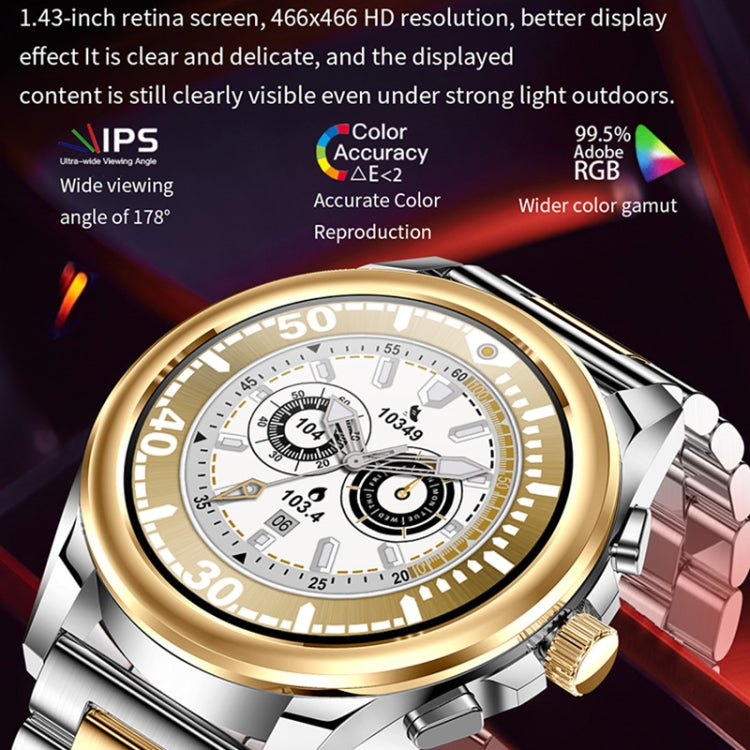 KC83 1.43 inch 1ATM Waterproof Smart Watch, Support Sedentary Reminder / Sleep Monitoring(Gold Steel Strap + Brown Leather Strap) by bashfashion