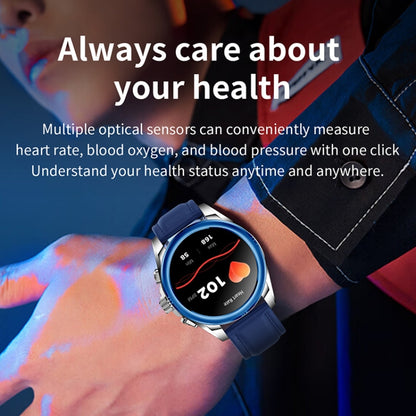 KC83 1.43 inch 1ATM Waterproof Smart Watch, Support Sedentary Reminder / Sleep Monitoring(Silver Steel Strap + Blue Leather Strap) by bashfashion