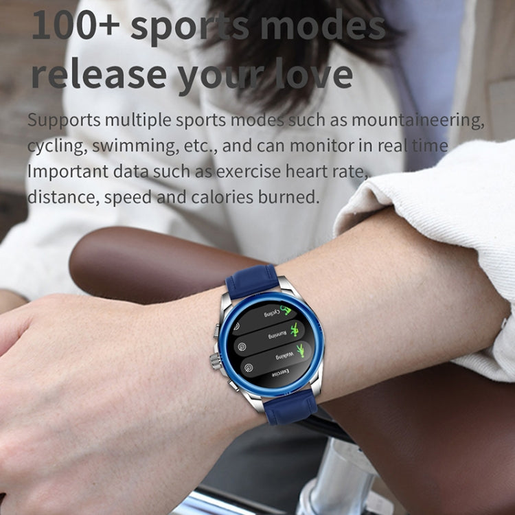 KC83 1.43 inch 1ATM Waterproof Smart Watch, Support Sedentary Reminder / Sleep Monitoring(Silver Steel Strap + Blue Leather Strap) by bashfashion