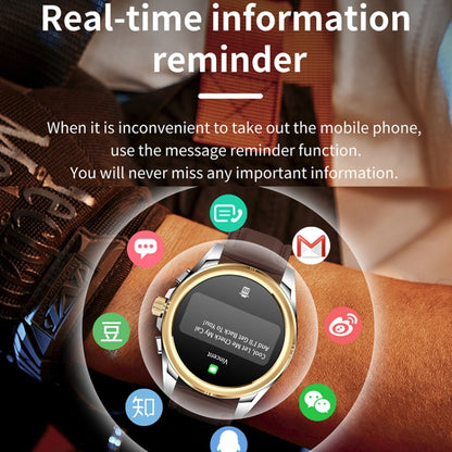 KC83 1.43 inch 1ATM Waterproof Smart Watch, Support Sedentary Reminder / Sleep Monitoring(Gold Steel Strap + Brown Leather Strap) by bashfashion