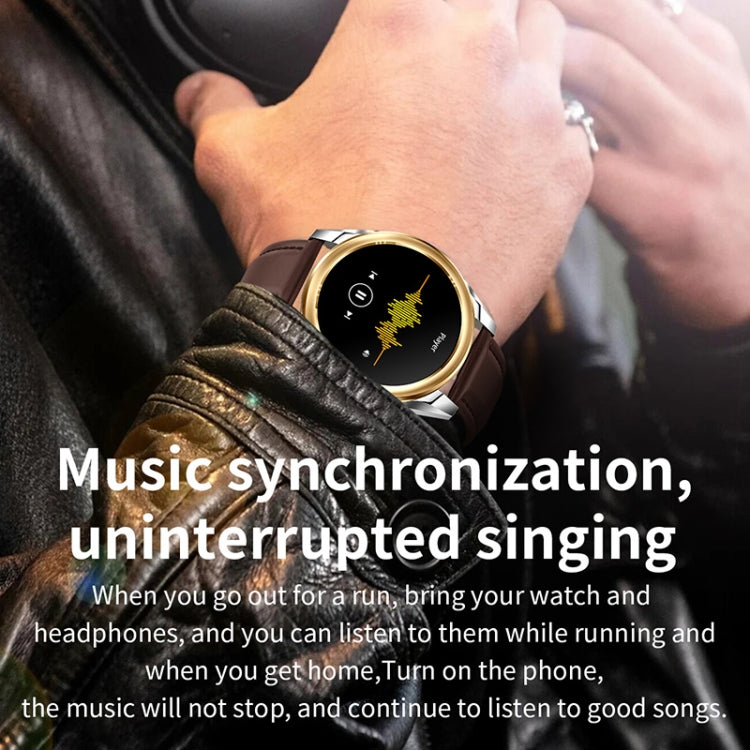 KC83 1.43 inch 1ATM Waterproof Smart Watch, Support Sedentary Reminder / Sleep Monitoring(Gold Steel Strap + Brown Leather Strap) by bashfashion