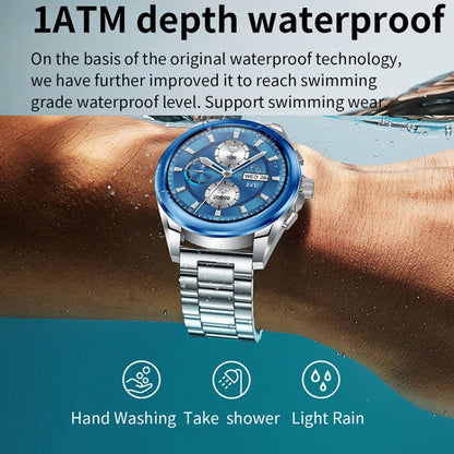 KC83 1.43 inch 1ATM Waterproof Smart Watch, Support Sedentary Reminder / Sleep Monitoring(Silver Steel Strap + Blue Leather Strap) by bashfashion