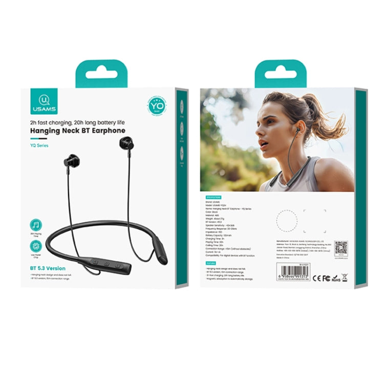 USAMS YQ24 YQ Series BT5.3 Neck-mounted Sports Bluetooth Earphone(Black) by USAMS