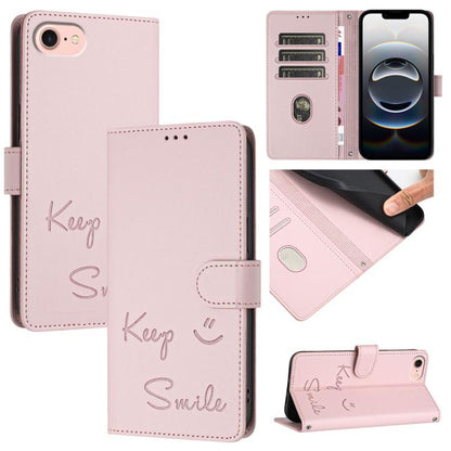 For iPhone SE 2024 Smile Embossing RFID Leather Phone Case(Pink) by bashfashion