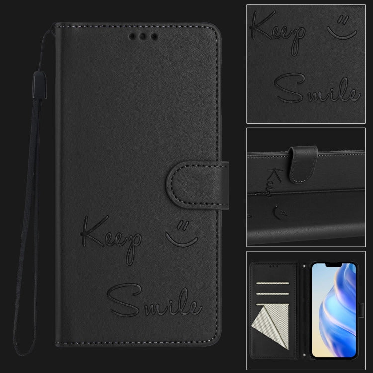 For iPhone SE 2024 Smile Embossing RFID Leather Phone Case(Black) by bashfashion