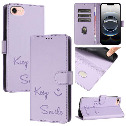 For iPhone SE 2024 Smile Embossing RFID Leather Phone Case(Light Purple) by bashfashion