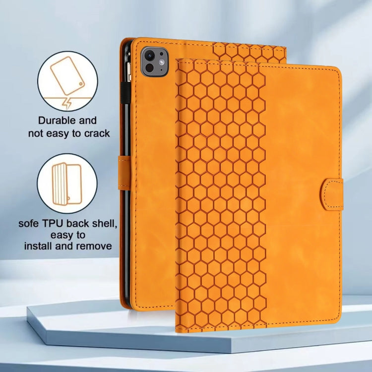 For iPad Pro 11 2025 / 2024 Honeycomb Embossed Leather Smart Tablet Case(Yellow) by bashfashion